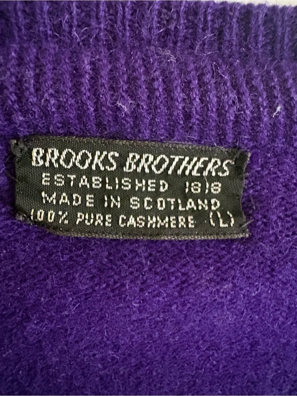 100% cashmere Brooks Brothers crewneck pullover sweater purple v neck men's L